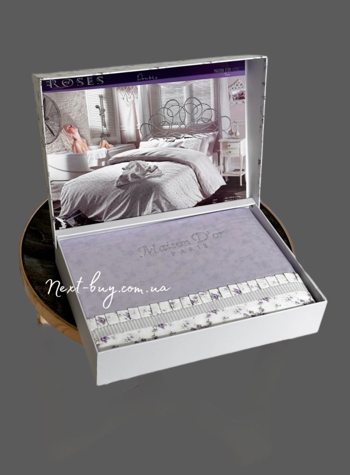 Постільна білизна Maison D'or Roses lilac 200x220см сатин із стразами - Зображення 3
