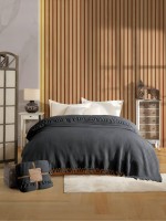 Легкий, вафельний плед-піке з бахромою Nilhome Soft Fringer Pique Antracit 200х220