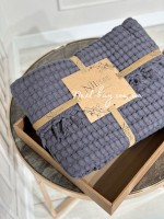 Легкий, вафельний плед-піке з бахромою Nilhome Soft Fringer Pique Antracit 200х220 - Зображення 2