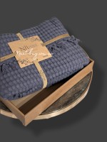 Легкий, вафельний плед-піке з бахромою Nilhome Soft Fringer Pique Antracit 200х220 - Зображення 3