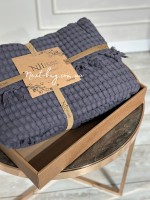 Легкий, вафельний плед-піке з бахромою Nilhome Soft Fringer Pique Antracit 200х220 - Зображення 4