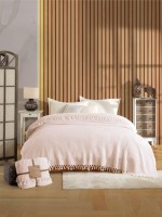 Легкий, вафельний плед-піке з бахромою Nilhome Soft Fringer Pique Beige 200х220