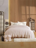Легкий, вафельний плед-піке з бахромою Nilhome Soft Fringer Pique Lilac 200х220