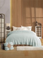 Легкий, вафельний плед-піке з бахромою Nilhome Soft Fringer Pique Mint 200х220