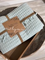 Легкий, вафельний плед-піке з бахромою Nilhome Soft Fringer Pique Mint 200х220 - Зображення 4