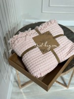 Легкий, вафельний плед-піке з бахромою Nilhome Soft Fringer Pique Rose 200х220 - Зображення 8
