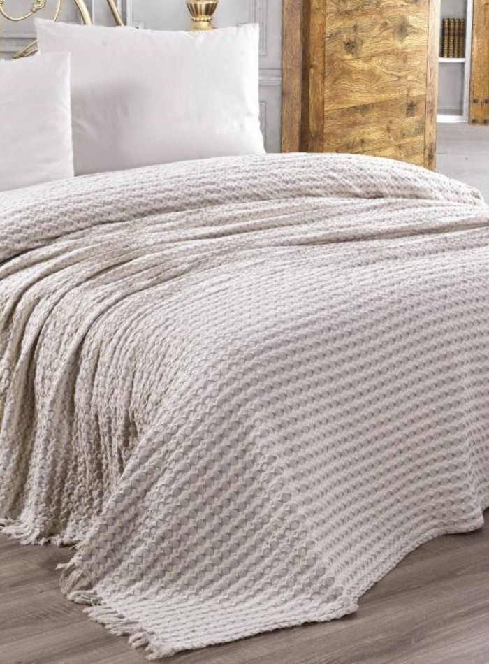 Легкий плед жатка с бахромой Maison D'or Paris Melodia beige 220х240 — изображение 4