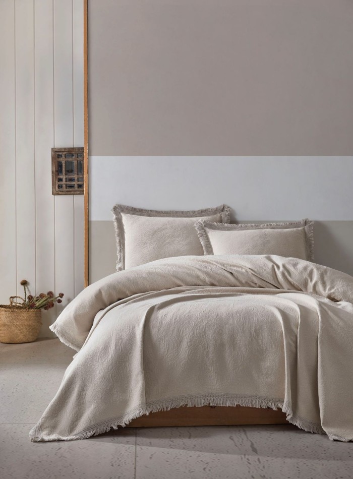 Жакардове покривало з наволочками Saheser Grace light beige євро Туреччина - Зображення 10