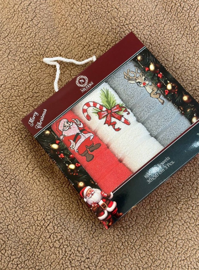Набор махровых кухонных полотенец Nilteks Merry Christmas 3шт. 30х50 — изображение 5