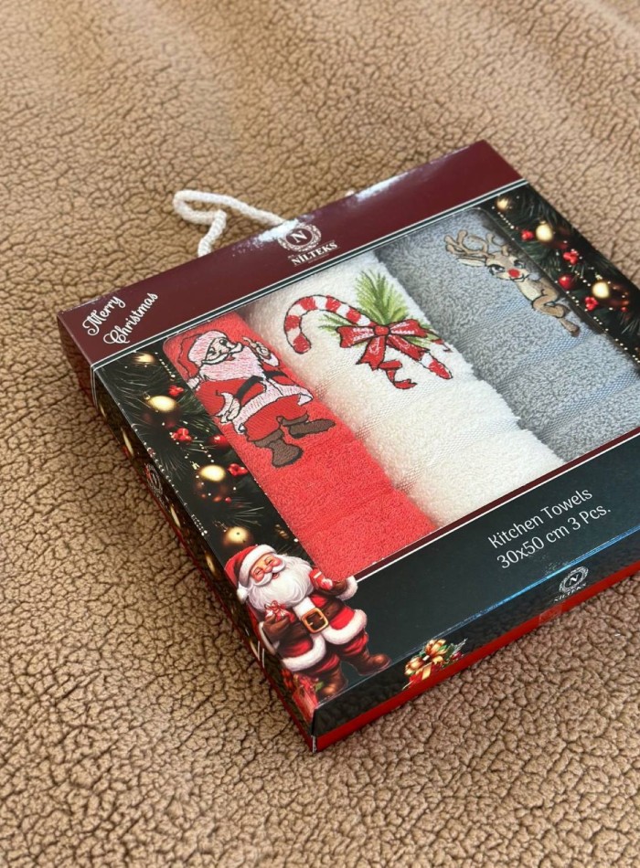 Набор махровых кухонных полотенец Nilteks Merry Christmas 3шт. 30х50 — изображение 3