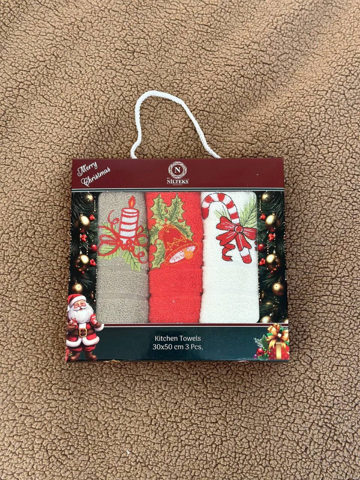 Набор махровых кухонных полотенец Nilteks Merry Christmass 3шт. 30х50 — изображение 1