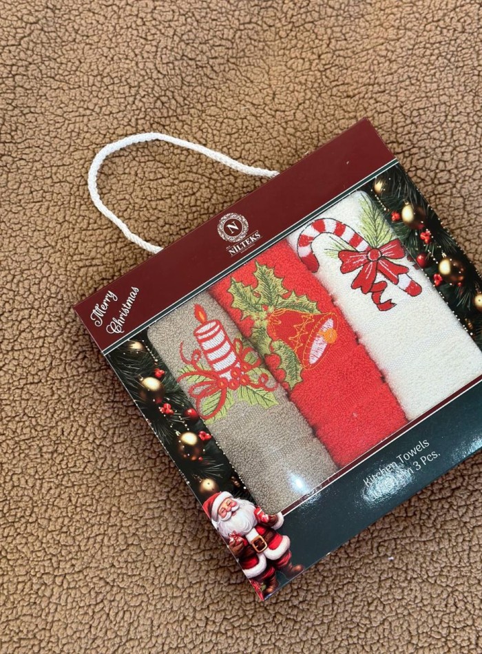 Набор махровых кухонных полотенец Nilteks Merry Christmass 3шт. 30х50 — изображение 2