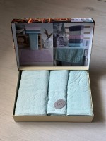 Комплект подарочных полотенец Cestepe Lux cotton 3шт. голубой Турция — изображение 4