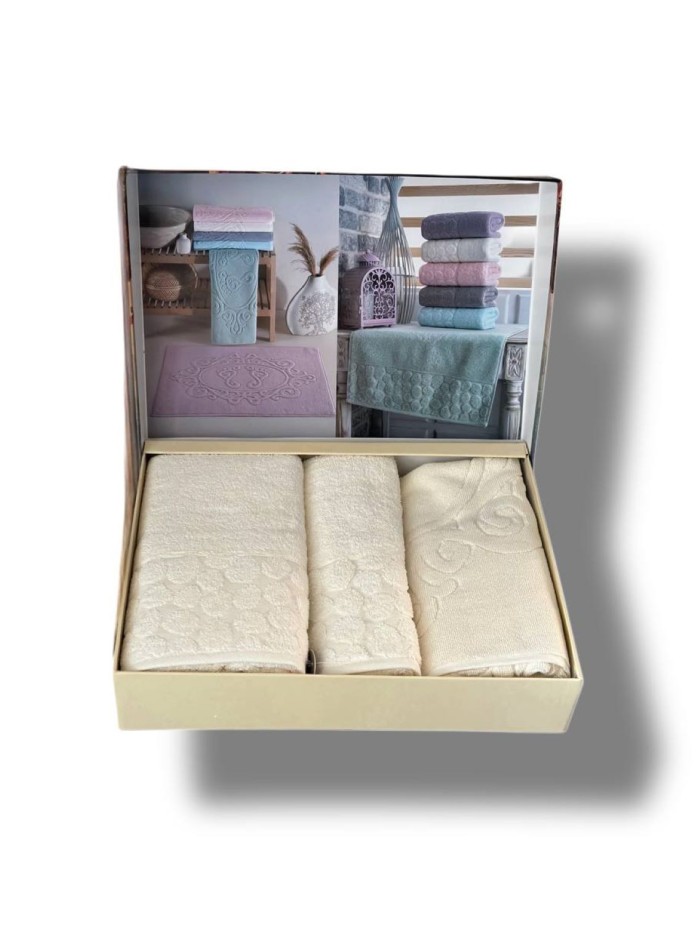 Комплект подарочных полотенец Cestepe Lux cotton 3шт. кремовый Турция — изображение 6