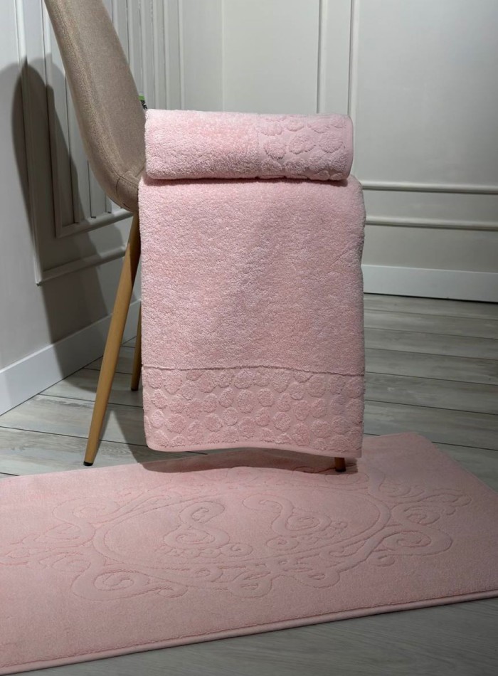 Комплект подарочных полотенец Cestepe Lux cotton 3шт. розовый Турция — изображение 4
