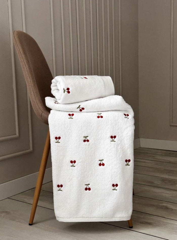Махровое полотенце для лица Cestepe Cherries white-red 50х90 Турция — изображение 2