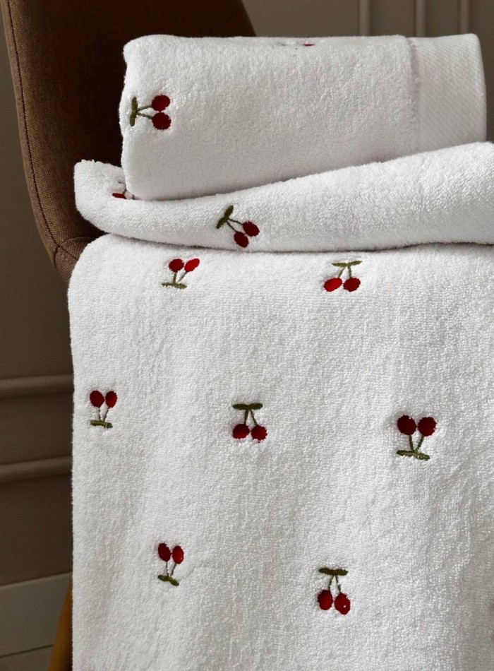 Махровое полотенце для лица Cestepe Cherries white-red 50х90 Турция — изображение 3