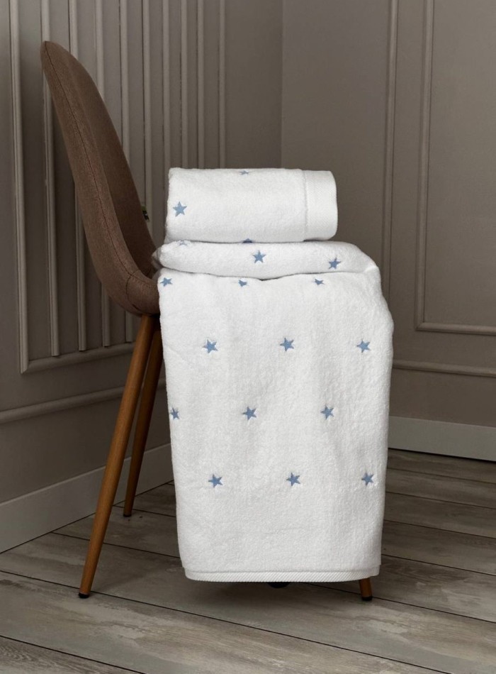 Махровое полотенце для лица Cestepe Stars white-blue 50х90 Турция — изображение 2