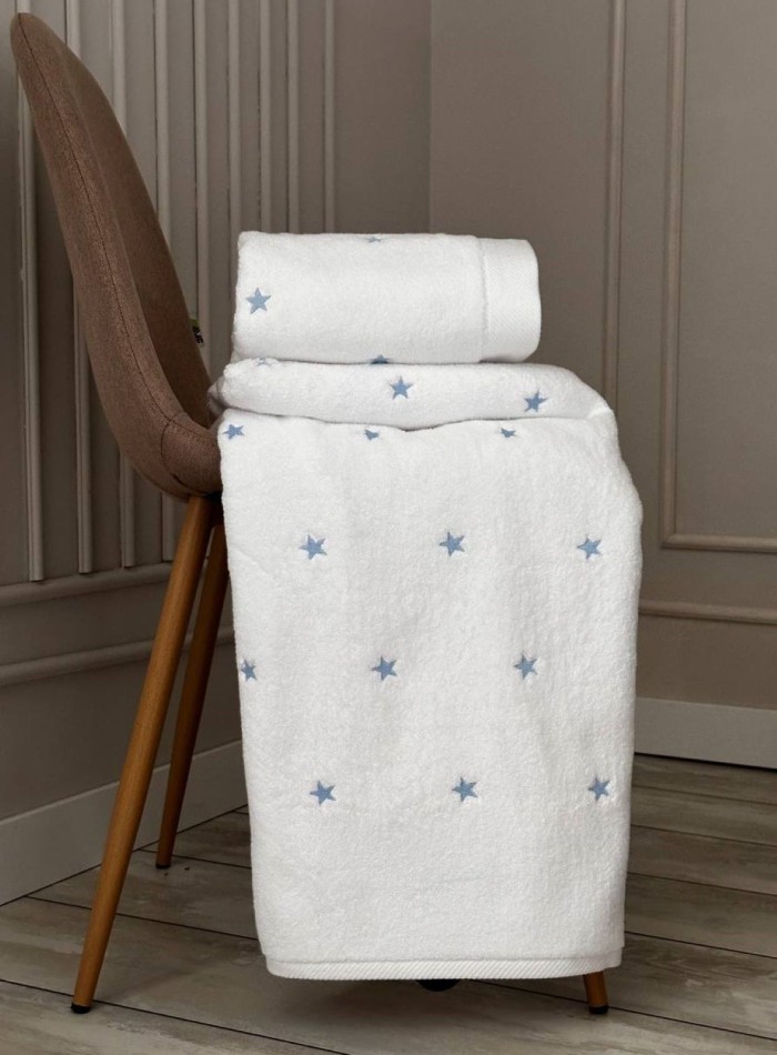 Махровое полотенце для лица Cestepe Stars white-blue 50х90 Турция — изображение 4