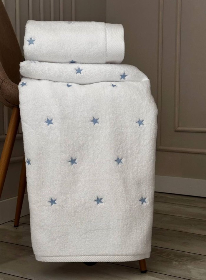 Махровое полотенце для бани Cestepe Stars white-blue 70х140 Турция — изображение 4