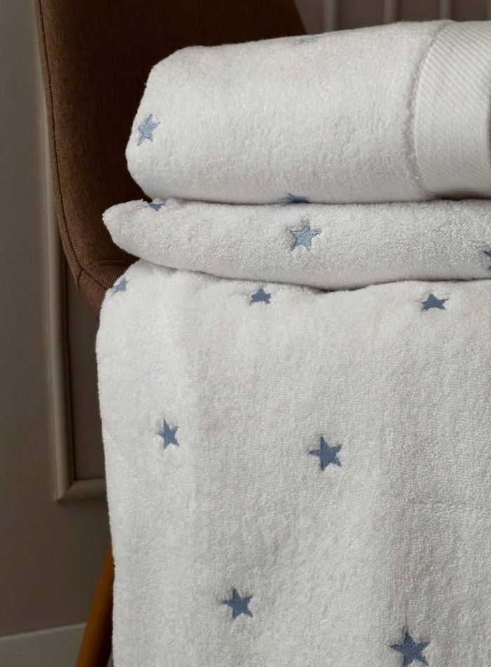 Махровое полотенце для лица Cestepe Stars white-blue 50х90 Турция — изображение 3