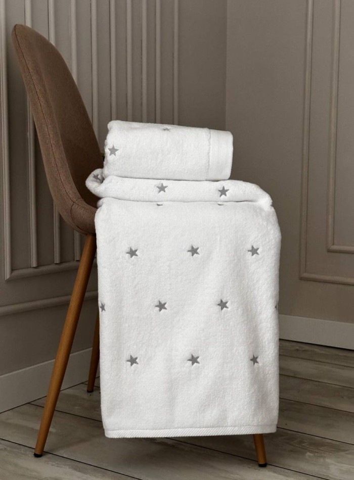 Махровое полотенце для лица Cestepe Stars white-gri 50х90 Турция — изображение 4