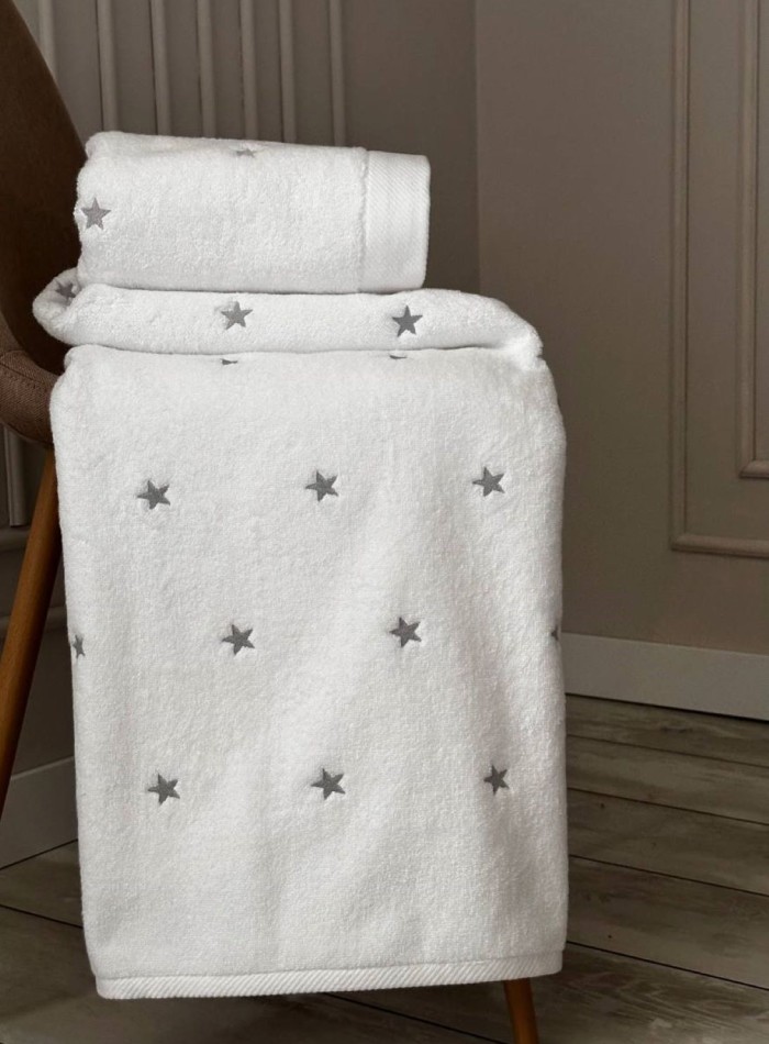 Махровое полотенце для бани Cestepe Stars white-gri 70х140 Турция — изображение 4