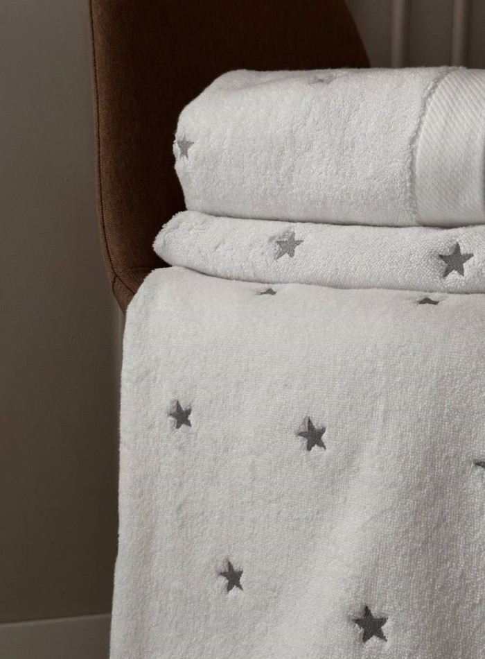 Махровое полотенце для лица Cestepe Stars white-gri 50х90 Турция — изображение 3