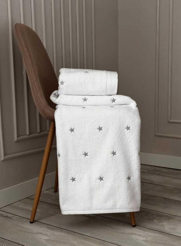 Махровое полотенце для бани Cestepe Stars white-gri 70х140 Турция — изображение 3
