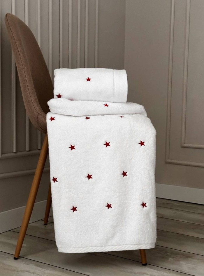 Махровое полотенце для лица Cestepe Stars white-red 50х90 Турция — изображение 4