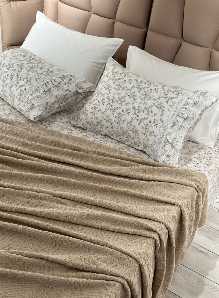 Легкий постільний набір з покривалом-піке Gelin Home Gonul beige - Зображення 4