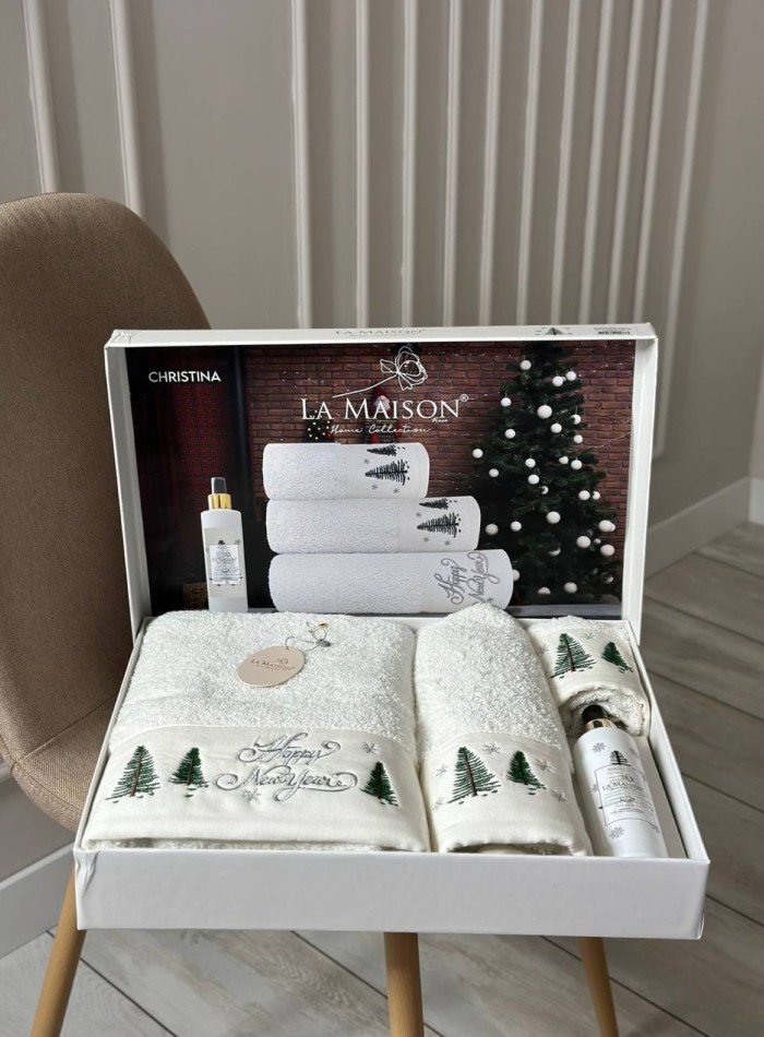 Новогодний набор махровых полотенец La Maison Christina 3шт. + ароматический спрей — изображение 5