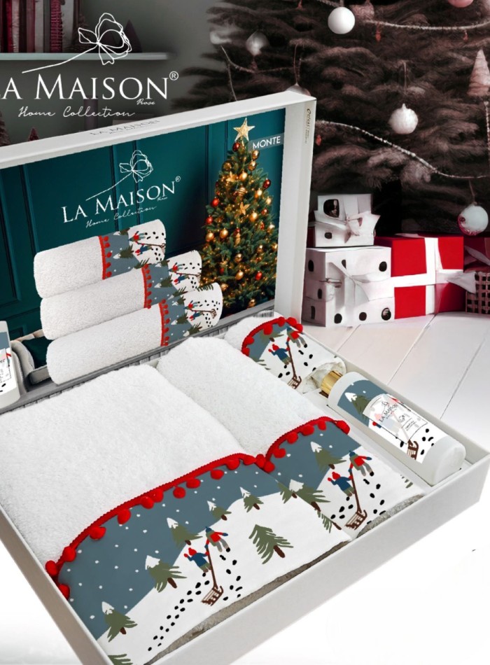 Новогодний набор махровых полотенец La Maison Monte 3шт. + ароматический спрей — изображение 5