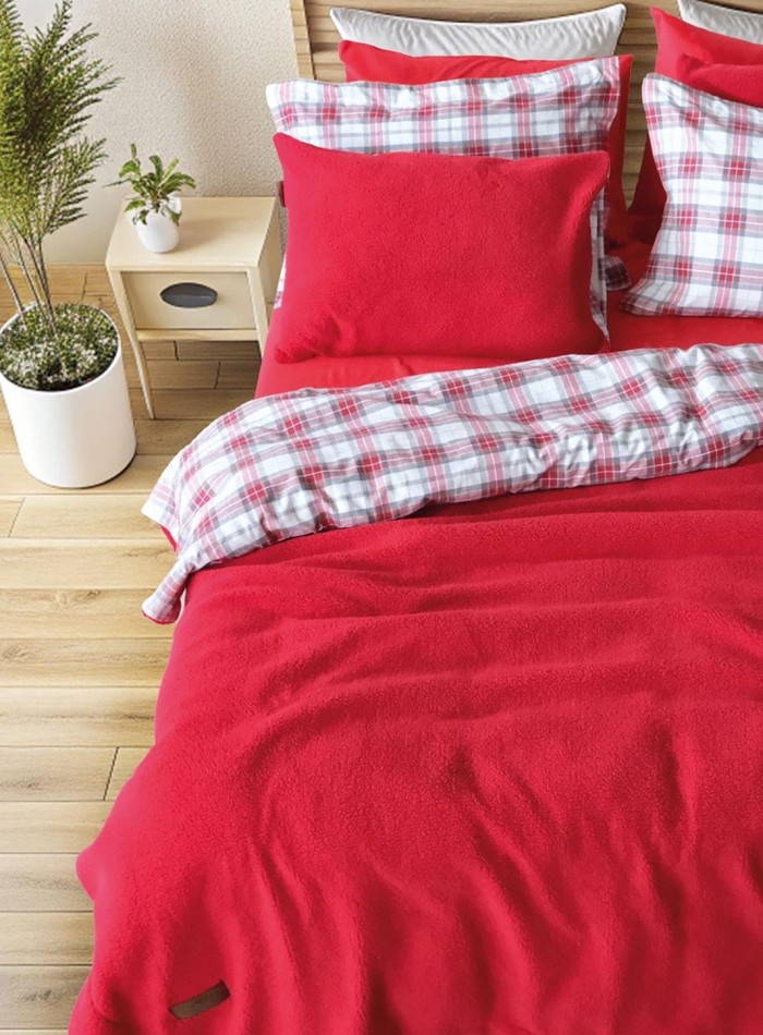 Зимовий комплект постільної білизни двосторонній Cozy Kirmizi полуторний Туреччина - Зображення 9