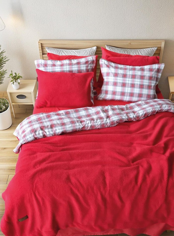 Зимовий комплект постільної білизни двосторонній Cozy Kirmizi полуторний Туреччина - Зображення 7