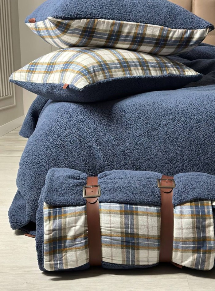 Зимовий комплект постільної білизни двосторонній Cozy Indigo полуторний Туреччина - Зображення 7