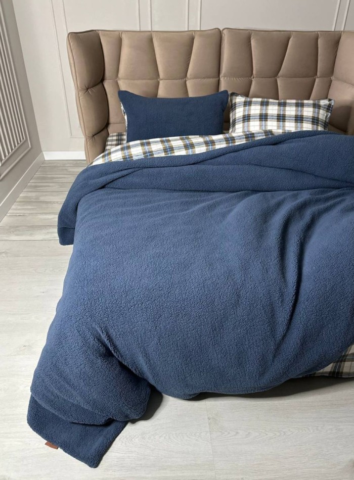 Зимовий комплект постільної білизни двосторонній Cozy Indigo полуторний Туреччина - Зображення 4