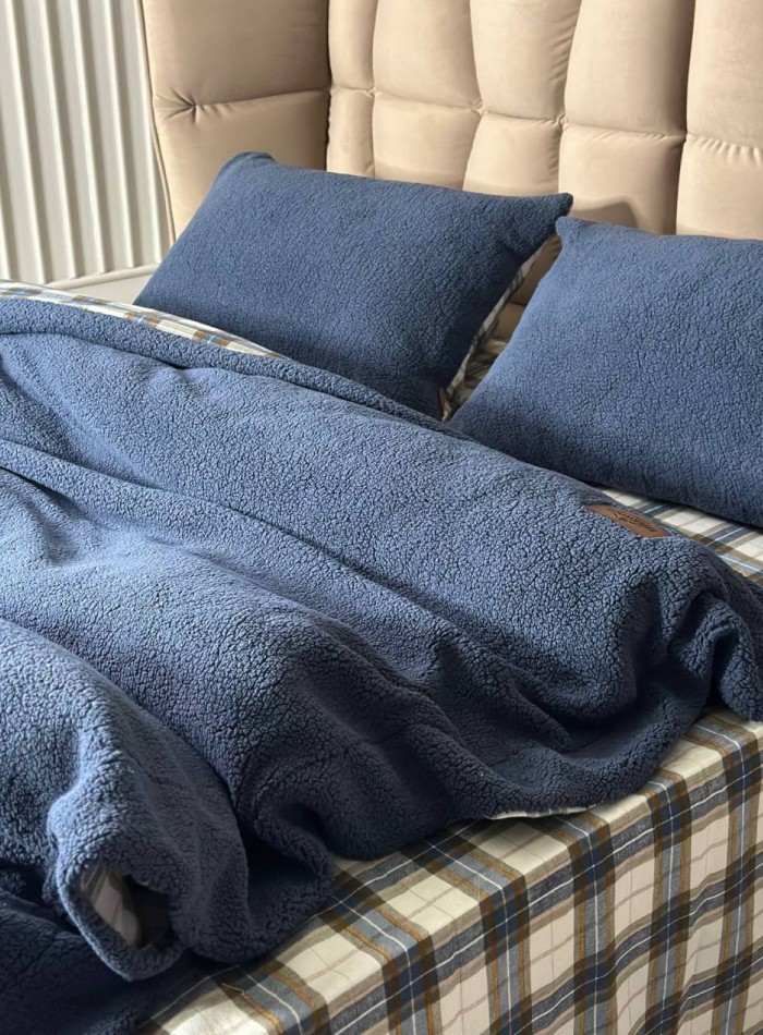 Зимний комплект постельного белья двухсторонний Cozy Indigo евро Турция — изображение 3