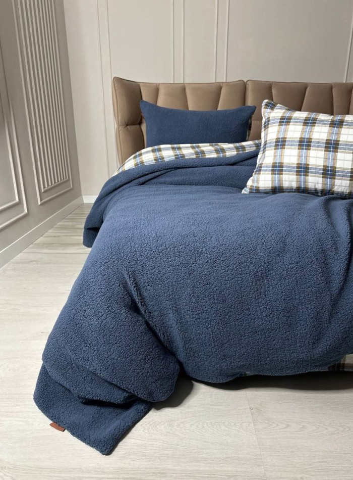 Зимовий комплект постільної білизни двосторонній Cozy Indigo полуторний Туреччина - Зображення 8