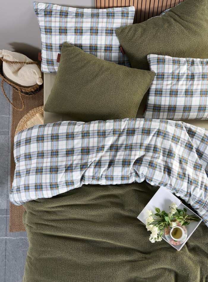 Зимовий комплект постільної білизни двосторонній Cozy Yesil полуторний Туреччина - Зображення 9