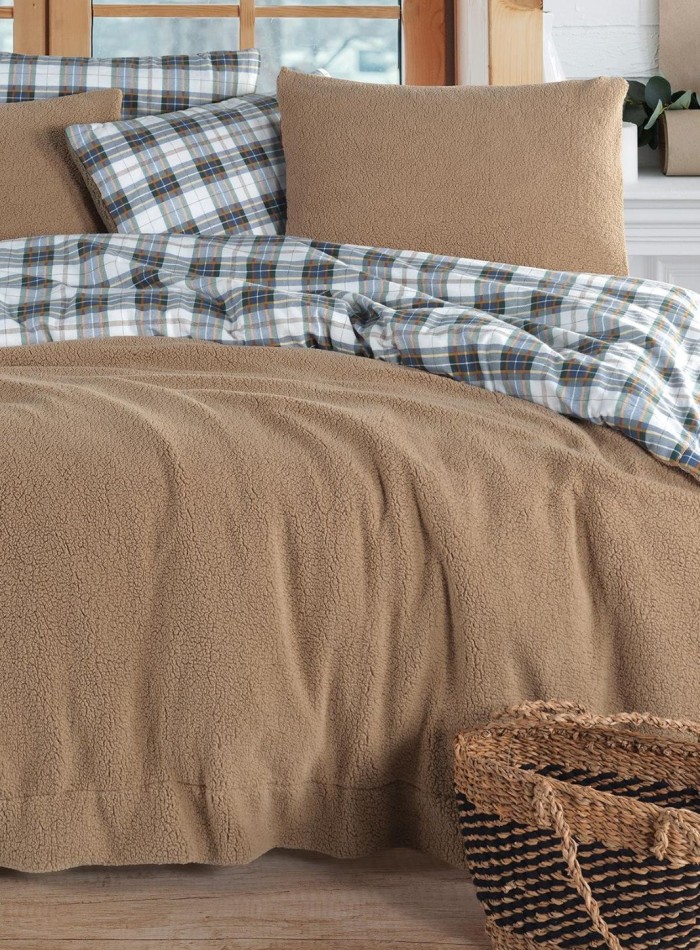 Зимовий комплект постільної білизни двосторонній Cozy Beige полуторний Туреччина - Зображення 10