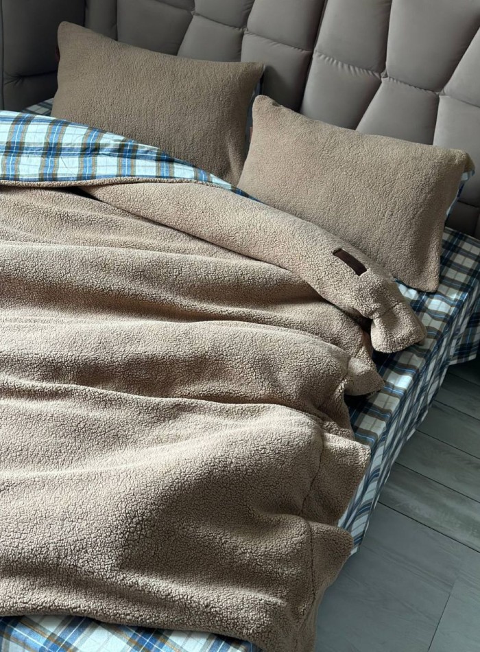 Зимовий комплект постільної білизни двосторонній Cozy Beige полуторний Туреччина - Зображення 7