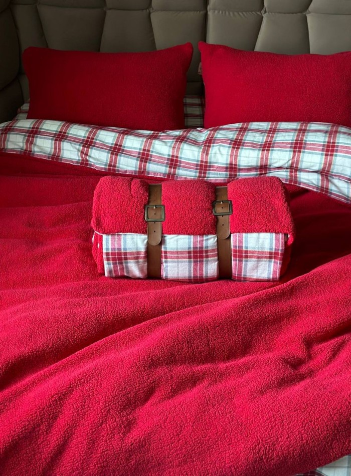 Зимовий комплект постільної білизни двосторонній Cozy Kirmizi полуторний Туреччина - Зображення 6