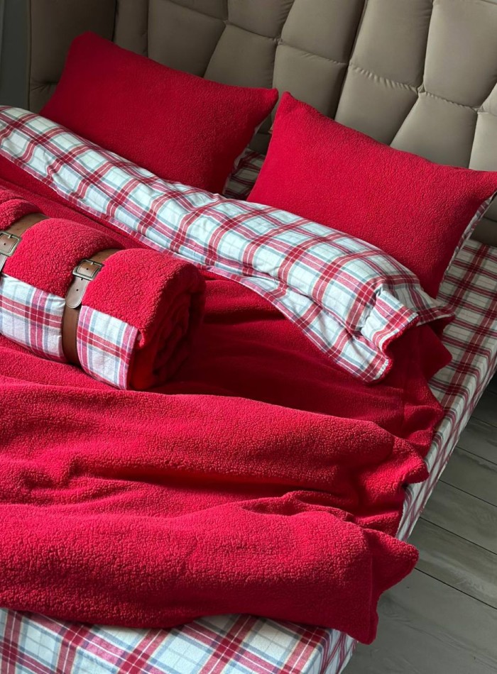 Зимовий комплект постільної білизни двосторонній Cozy Kirmizi полуторний Туреччина - Зображення 5