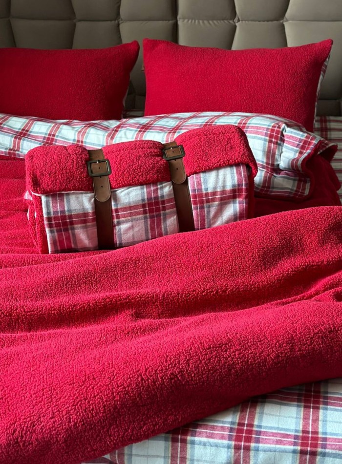 Зимовий комплект постільної білизни двосторонній Cozy Kirmizi полуторний Туреччина - Зображення 3