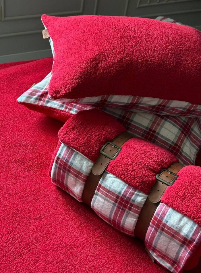 Зимовий комплект постільної білизни двосторонній Cozy Kirmizi євро Туреччина - Зображення 5