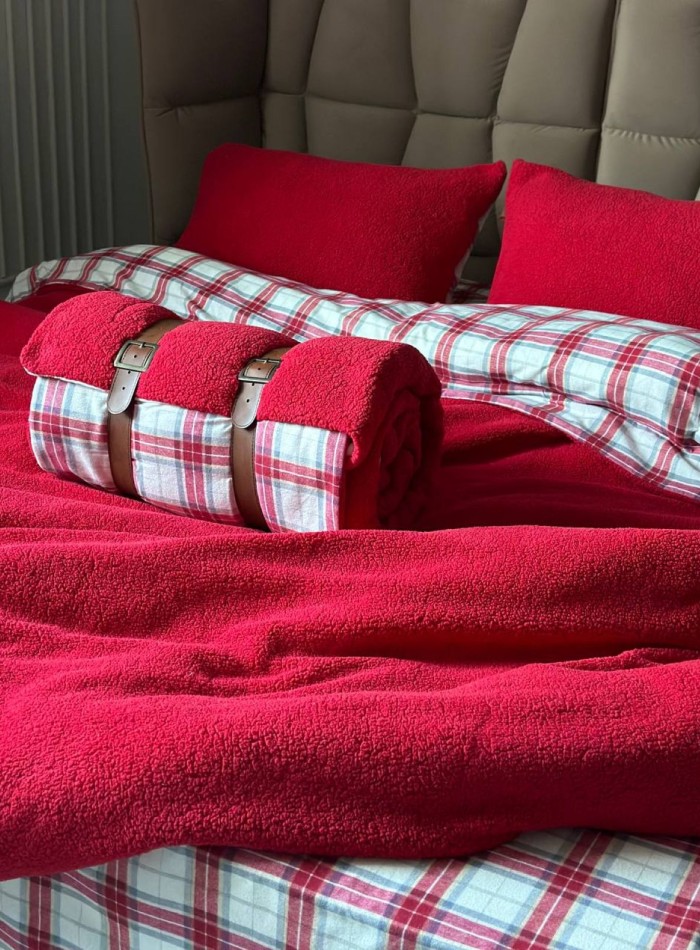 Зимовий комплект постільної білизни двосторонній Cozy Kirmizi євро Туреччина - Зображення 4