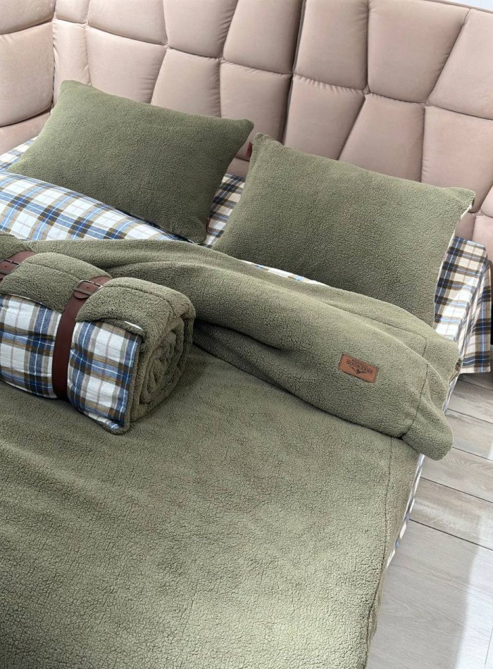 Зимовий комплект постільної білизни двосторонній Cozy Yesil полуторний Туреччина - Зображення 4
