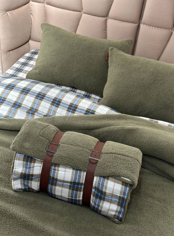 Зимовий комплект постільної білизни двосторонній Cozy Yesil полуторний Туреччина - Зображення 7