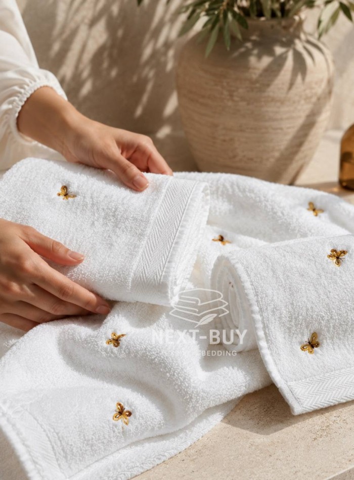 Махровий рушник банний Maison Dor Soft Butterflies white-brown 85х150 бавовна - Зображення 2